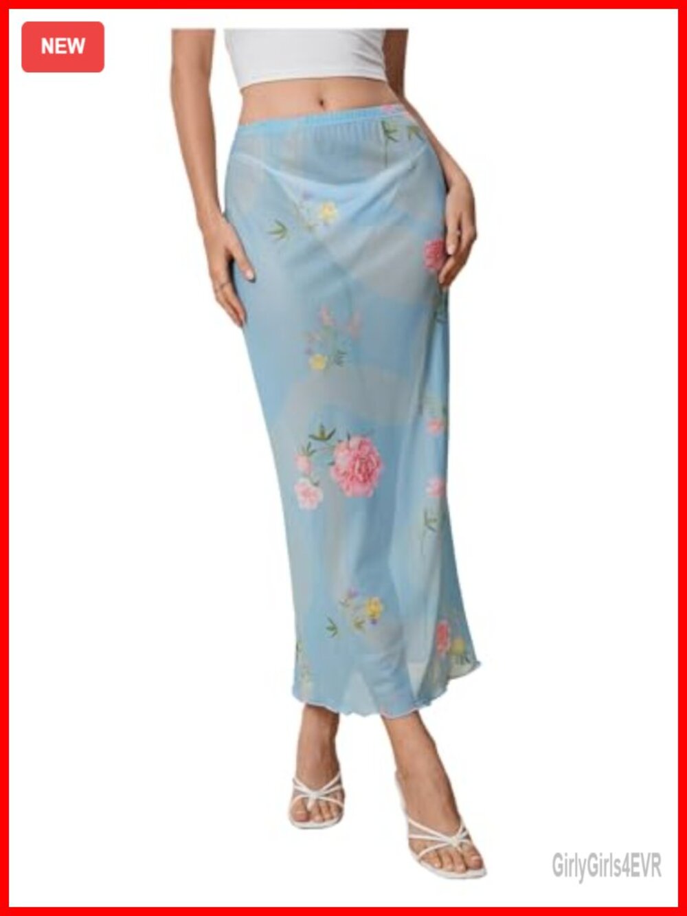 Women's Polka Dots See Through Midi Skirt Low Waist Flowy Casual Skirt